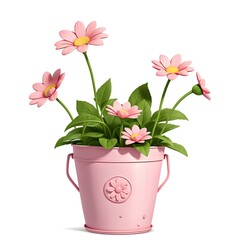 3d pink flower in pot
