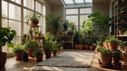 Sun-drenched Green Oasis: A sunlit conservatory filled with lush greenery creates a tranquil sanctuary, inviting you to escape the hustle and bustle of daily life and find peace in nature's embrace.