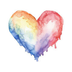 A vibrant, watercolor heart featuring a blend of rainbow colors, showcasing fluidity and artistic expression, white background, transparent background.