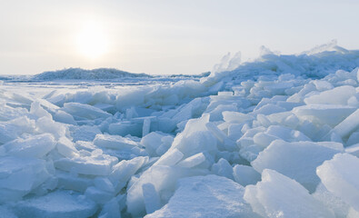 Winter landscape with frozen Baltic Sea coast on a winter day