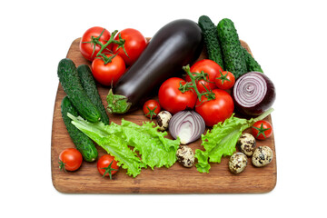 vegetables and eggs isolated on white background