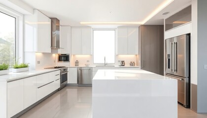 Modern Style - Kitchen Interior Design With Modern Concept - Hotel Kitchen - Apartment Kitchen Space Interior With Refrigerator - Interior Design