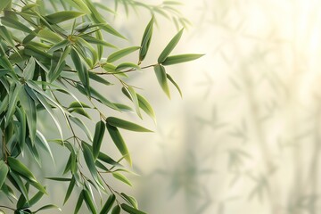 Gentle bamboo leaves creating a serene and tranquil atmosphere in soft light.