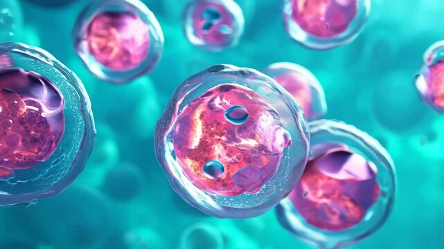 Human cell or Embryonic stem cell under microscope, background.
