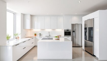 Modern Style - Kitchen Interior Design With Modern Concept - Hotel Kitchen - Apartment Kitchen Space Interior With Refrigerator - Interior Design