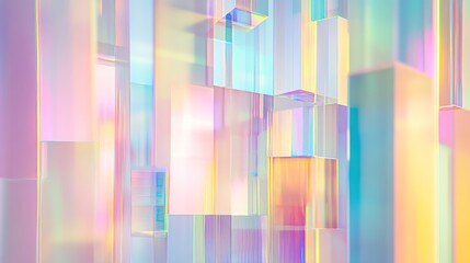Abstract geometric shapes, iridescent glass blocks, pastel colors, modern design, 3d render.