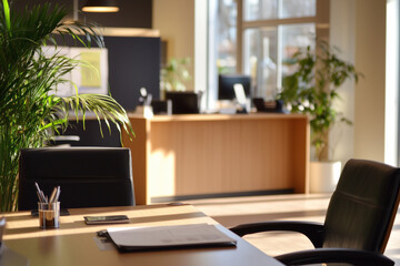 modern office interior with furniture. Reception, front office.