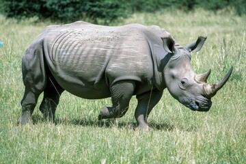 Obraz premium A powerful image of a rhinoceros with its horn prominently displayed