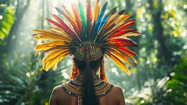 Indigenous Woman in Vibrant Headdress 