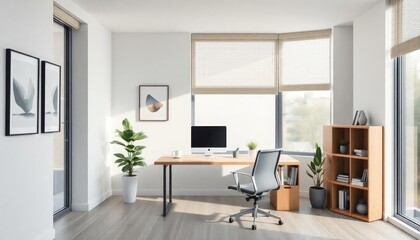 Modern Style - Interior Design of Work Space with Modern Concept - Hotel Work Space - Apartment Work Space Interior with Computer - Interior Design