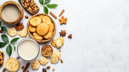 Cozy Autumn Tea Break with Cookies and Nuts.