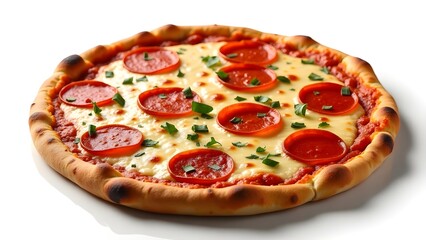 Classic pepperoni pizza fresh out of the oven with melted cheese stretching