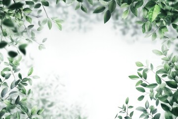 Green Leaf Frame with Blurred Background on White Space