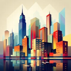 Abstract illustration showcasing New York Citys skyline with vibrant colors and geometric shapes