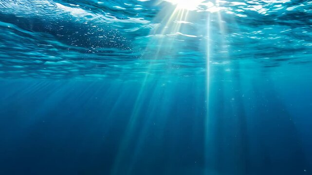 Immerse in the tranquility of an underwater scene showcasing the deep blue ocean and its dynamic waves.