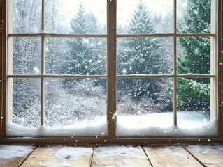 Snowy Winter Landscape Viewed Through a Window