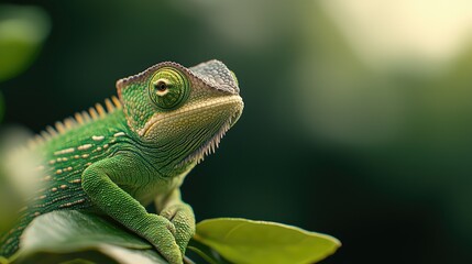 Fototapeta premium Charming green lizard in nature close-up photography serene environment vibrant colors wildlife concept