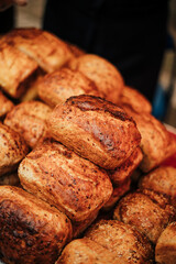 Freshly Baked Artisanal Loaves at a Market Display