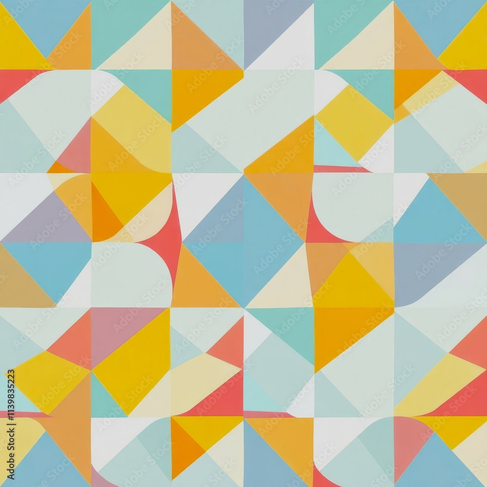 Poster a colorful pattern of squares and triangles. the squares are yellow and the triangles are blue. the 