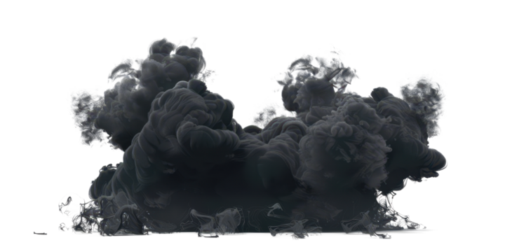 black smoke isolated on white or transparent png