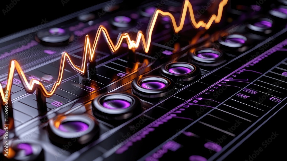Poster analyzing audio trends with waveform visualizations digital studio graphic design high-tech environm