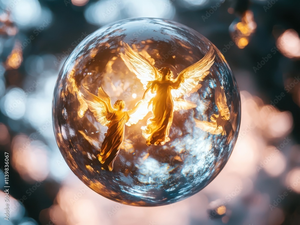 Poster angelic sphere illuminated from within artistic display soft pink bokeh background dreamy atmosphere