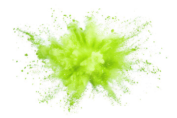 neon green color powder explosion isolated on white or transparent png