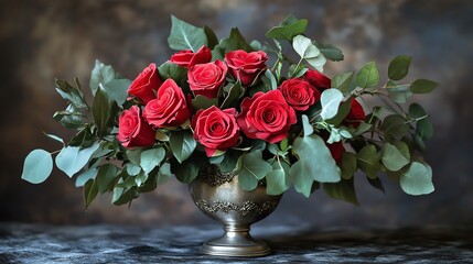 Elegant arrangement of red roses in a vase.