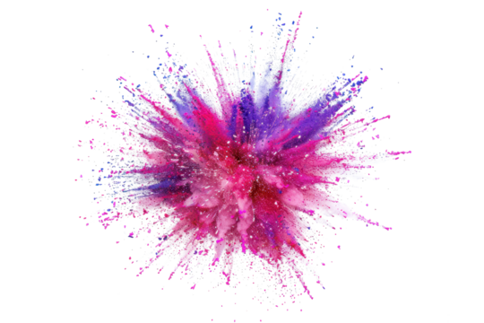 pink purple neon color powder explosion isolated on white or transparent png