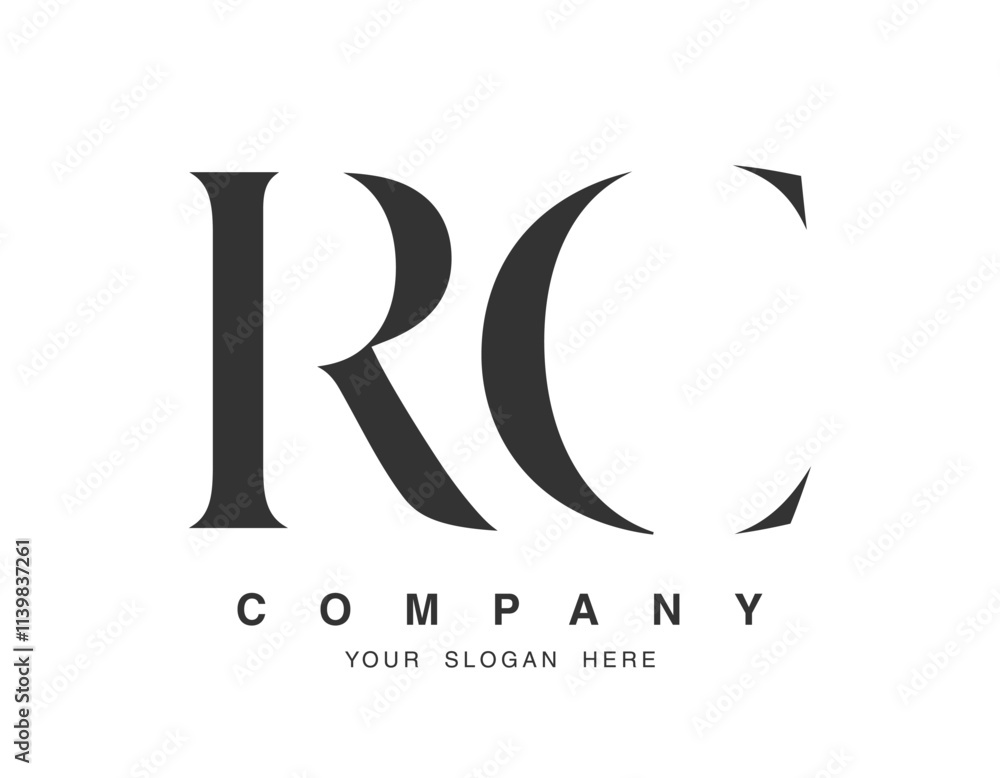 Fototapete rc logo design. initial letter r and c serif font style. creative classic company name typography. t