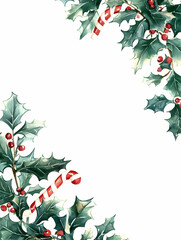 Watercolor holly and candy cane border.