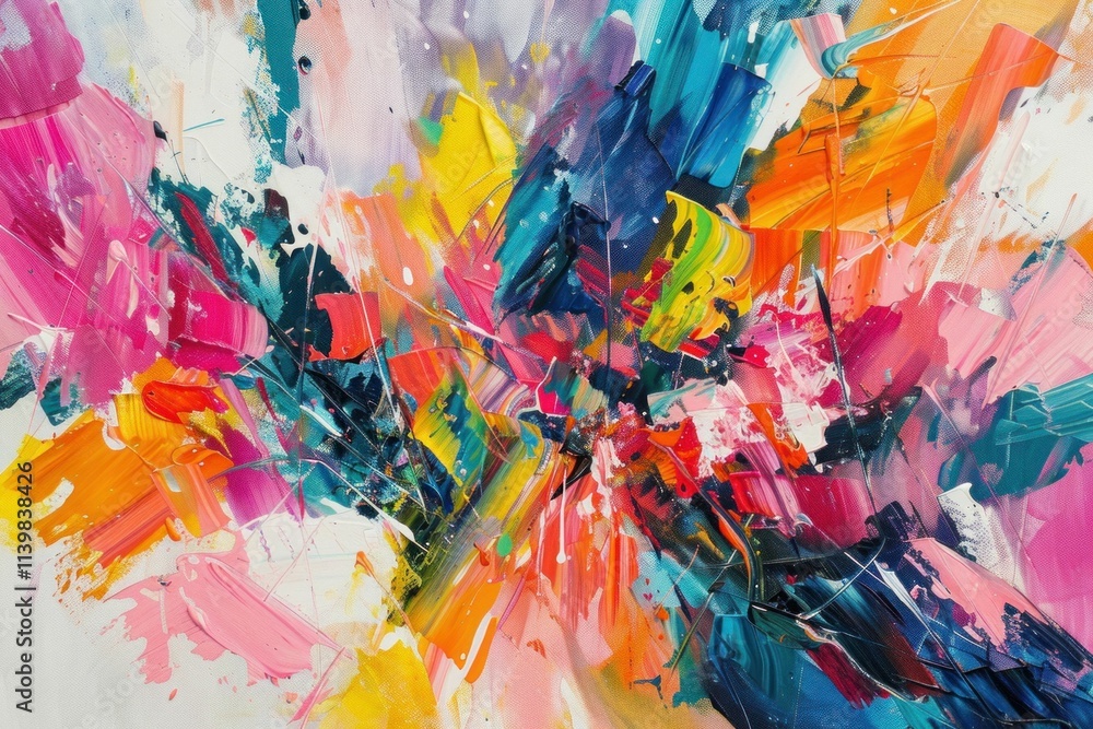 Poster abstract colorful explosion of paint in vibrant hues, showcasing dynamic brushstrokes and energy a v