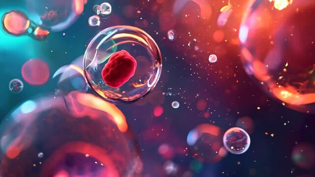 Human cell or Embryonic stem cell under microscope, background.