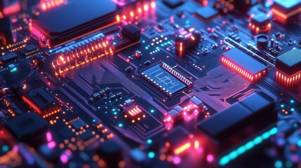 Obraz premium A computer chip with many small lights on it