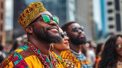 Black history month, Joyful Celebration of Culture at Outdoor Urban Festival with Vibrant Attire
