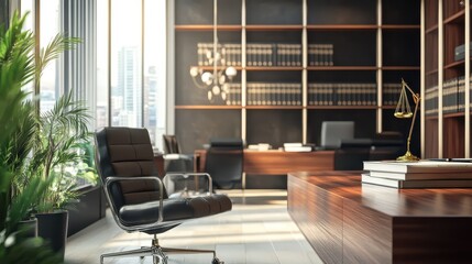 A black office chair sits in front of a desk