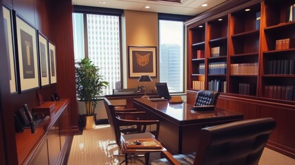 Naklejka premium A large office with a desk and two chairs