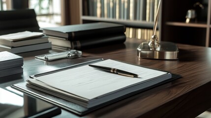 A pen is on a piece of paper on a desk