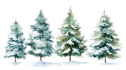 Fototapeta premium Set of Watercolor Christmas tree, isolated on a white background, Christmas tree painting. Merry Christmas