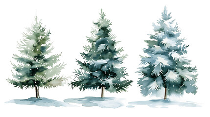 Fototapeta premium Set of Watercolor Christmas tree, isolated on a white background, Christmas tree painting. Merry Christmas