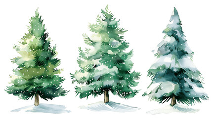 Obraz premium Set of Watercolor Christmas tree, isolated on a white background, Christmas tree painting. Merry Christmas