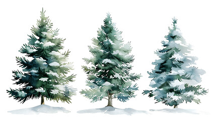 Fototapeta premium Set of Watercolor Christmas tree, isolated on a white background, Christmas tree painting. Merry Christmas