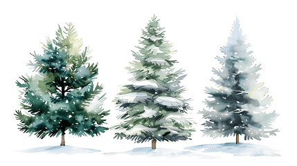 Fototapeta premium Set of Watercolor Christmas tree, isolated on a white background, Christmas tree painting. Merry Christmas