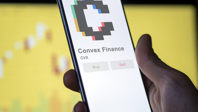 Close up on logo of (CVX) Convex Finance crypto asset on the screen of an exchange. (CVX) Convex Finance price stocks, $CVX on a device.