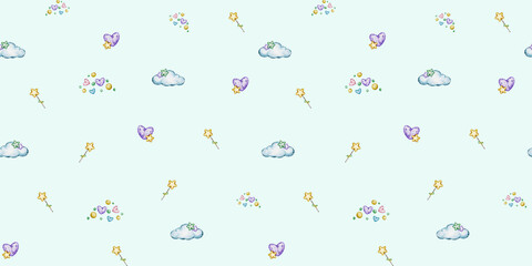 seamless watercolours patterns set  Easter bunnies and ducks