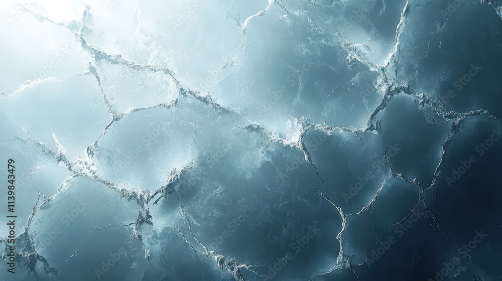 Aufkleber textured ice surface with cracks and a cool color palette.
