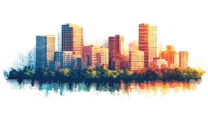 Obraz premium A pixel art real estate building skyscraper, on a solid white background