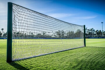 Fototapeta premium Green field, net, goal, sunny day, sports.