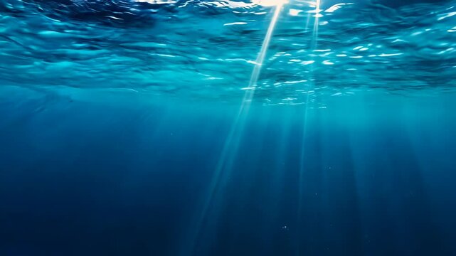 Immerse in the tranquility of an underwater scene showcasing the deep blue ocean and its dynamic waves.