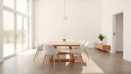 Minimalist Style - Dining Room Interior Design With Minimalist Concept - Hotel Dining Room - Apartment Dining Room Interior With Table Chairs - Interior Design - Dining Room Minimalist